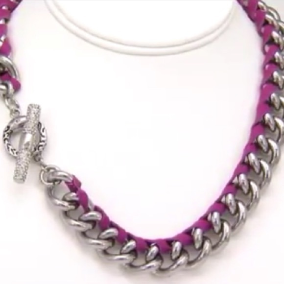 SIGAL Pink Leather and Stainless Steel Necklace - Picture 3 of 9